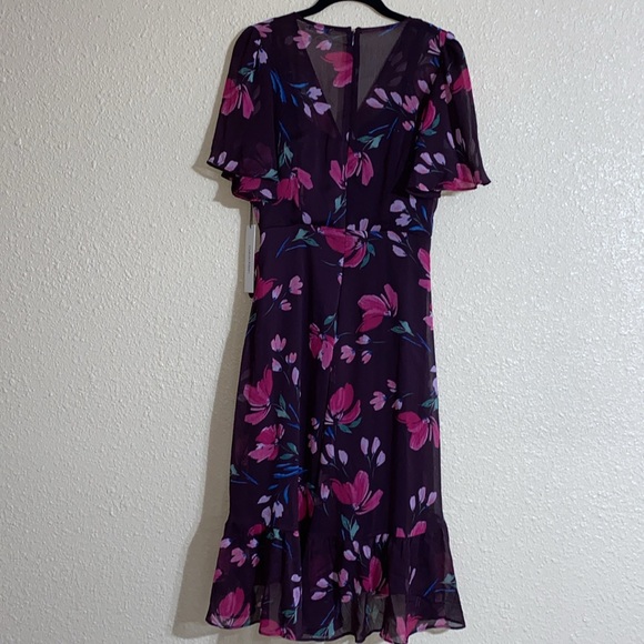 NWT Calvin Klein Floral Flutter Sleeve Faux Wrap Dress Size 4 - Picture 12 of 15